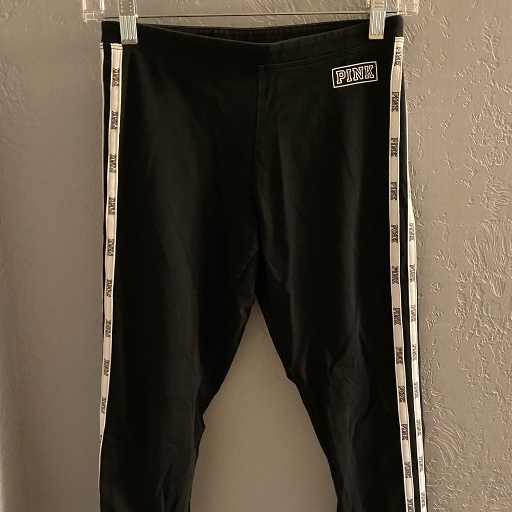 VS PINK white and black varsity leggings